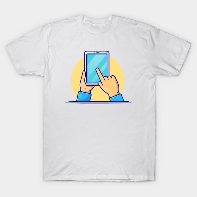 Hand Holding Tablet Cartoon Vector Icon Illustration T-Shirt by Catalyst Labs